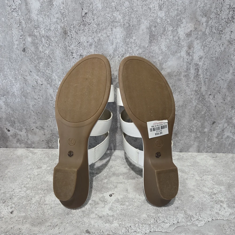 East 5th Cream Triple-Strap Low Block Heel Slide Sandals